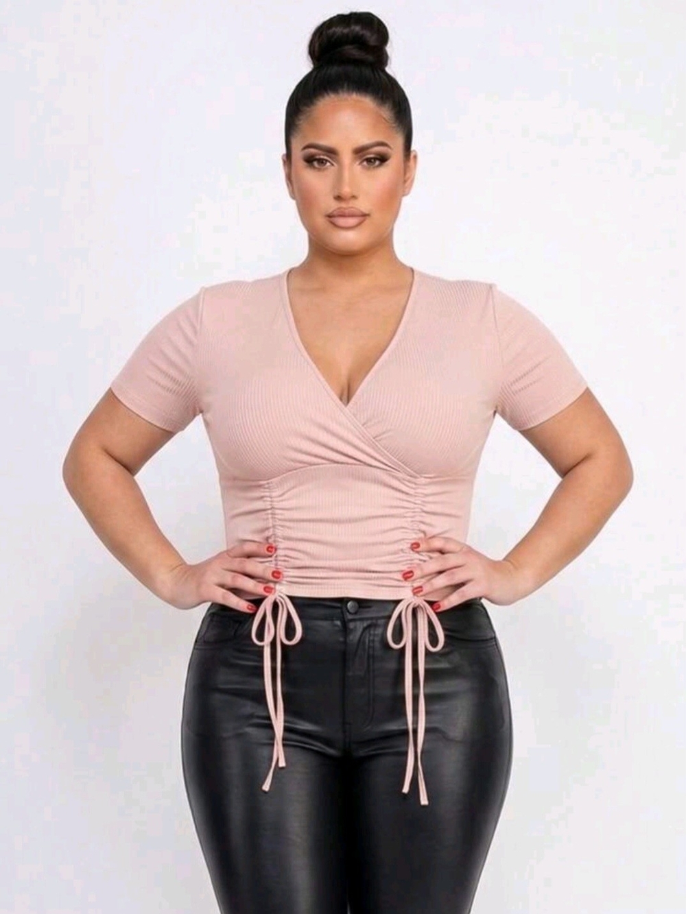 SHEIN Pink Ruched Wrap Crop Top